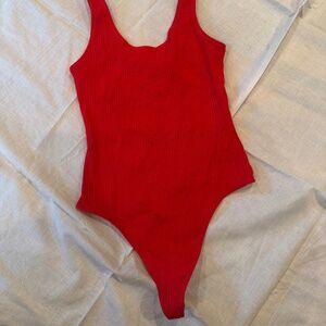 Wilfred Free Aritzia Ribbed Red Bodysuit size Medium